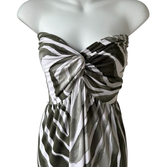 Tommy Bahama Strapless Maxi Dress Women's Large Green White Tropical Zebra Print - Picture 5 of 15